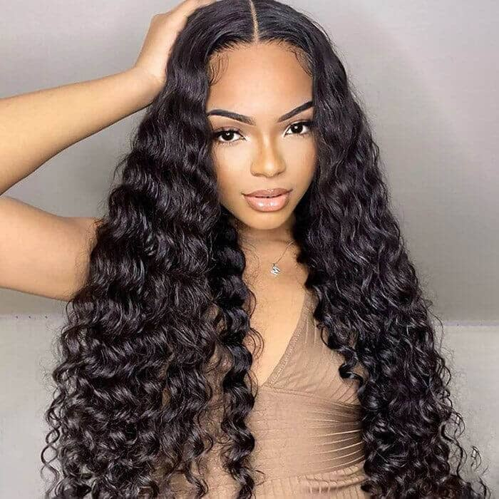 Glueless Deep Wave 4x4 Lace Closure Wig Pre Plucked Human Hair