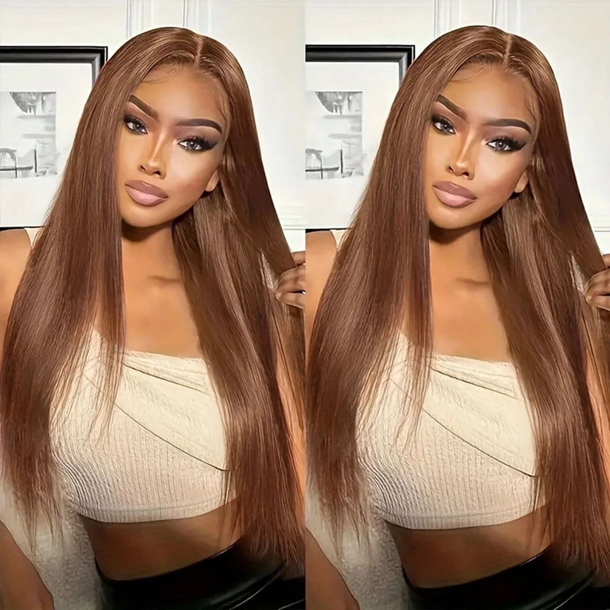 Chocolate Brown Color 13x4 Frontal Glueless Wig Pre Plucked Straight Human Hair