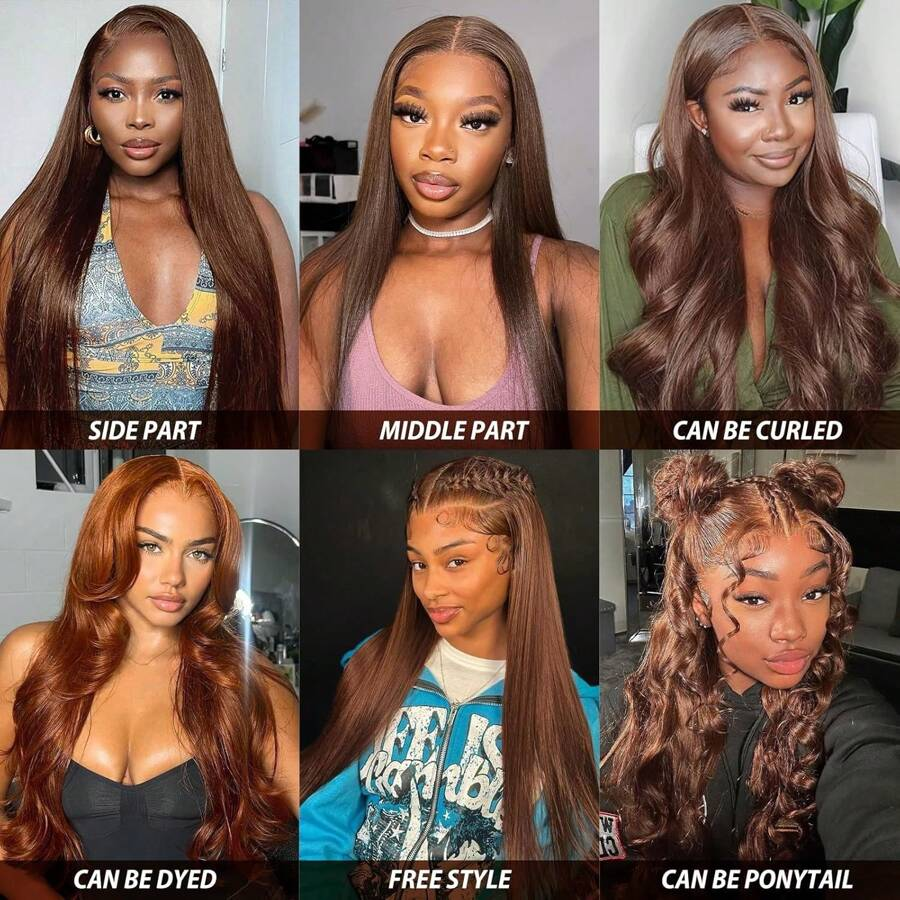 Chocolate Brown Color 13x4 Frontal Glueless Wig Pre Plucked Straight Human Hair