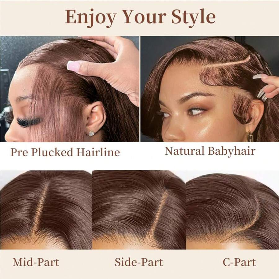 Chocolate Brown Color 13x4 Frontal Glueless Wig Pre Plucked Straight Human Hair