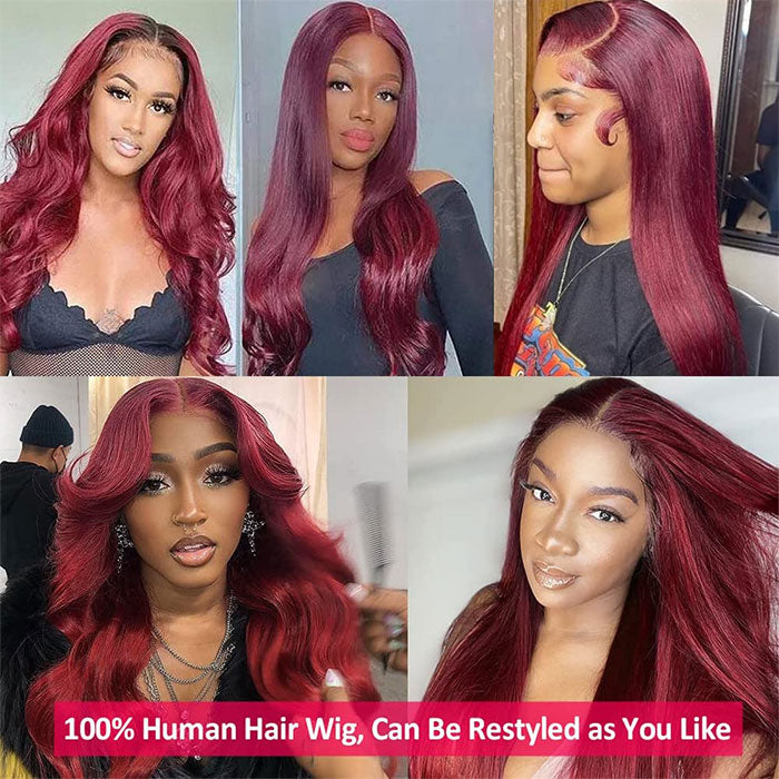 Glueless Burgundy Color 13x4 Lace Frontal Wig Straight Human Hair  47 reviews