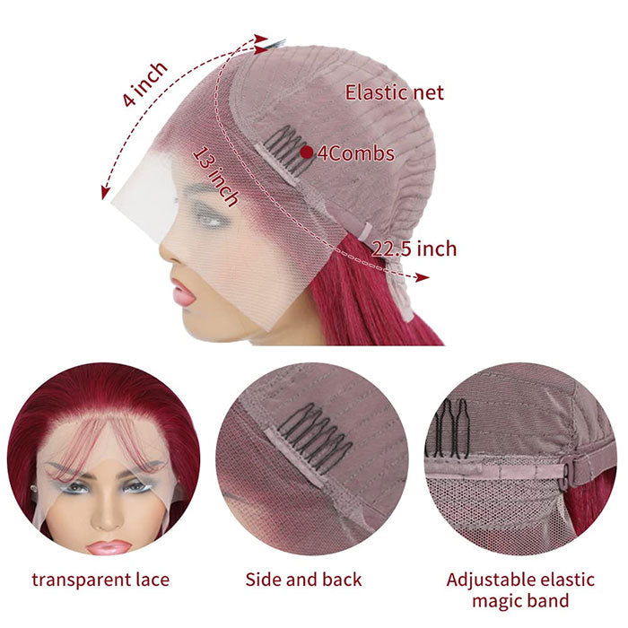 Glueless Burgundy Color 13x4 Lace Frontal Wig Straight Human Hair  47 reviews