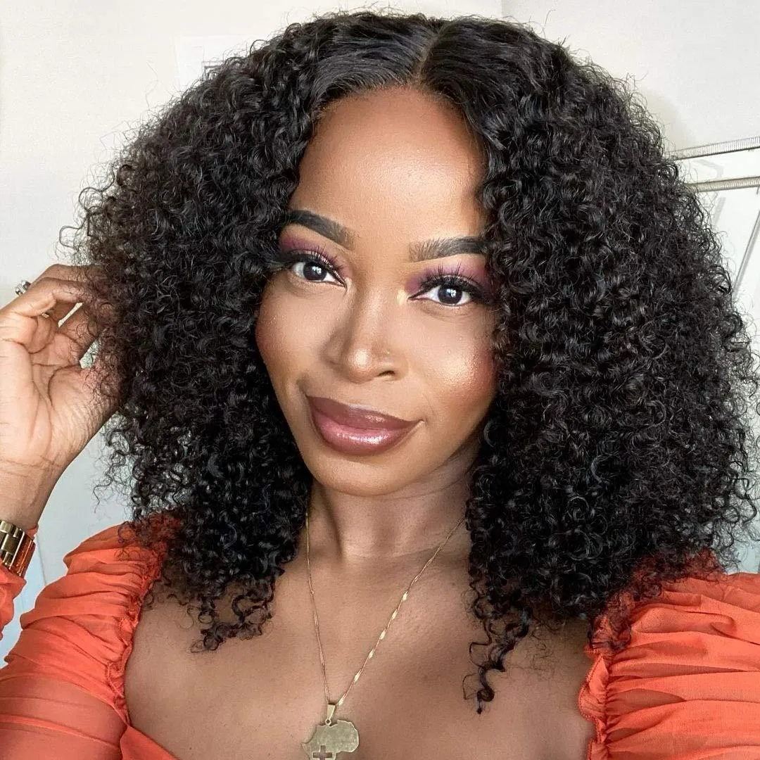 Glueless Short Curly Bob 13x4 Full Frontal Pre Plucked Wig Human Hair