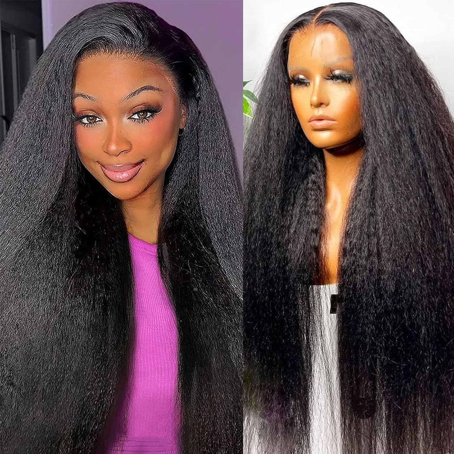 Kinky Straight 13x4 Full Frontal Glueless Wig Pre Plucked 100% Human Hair