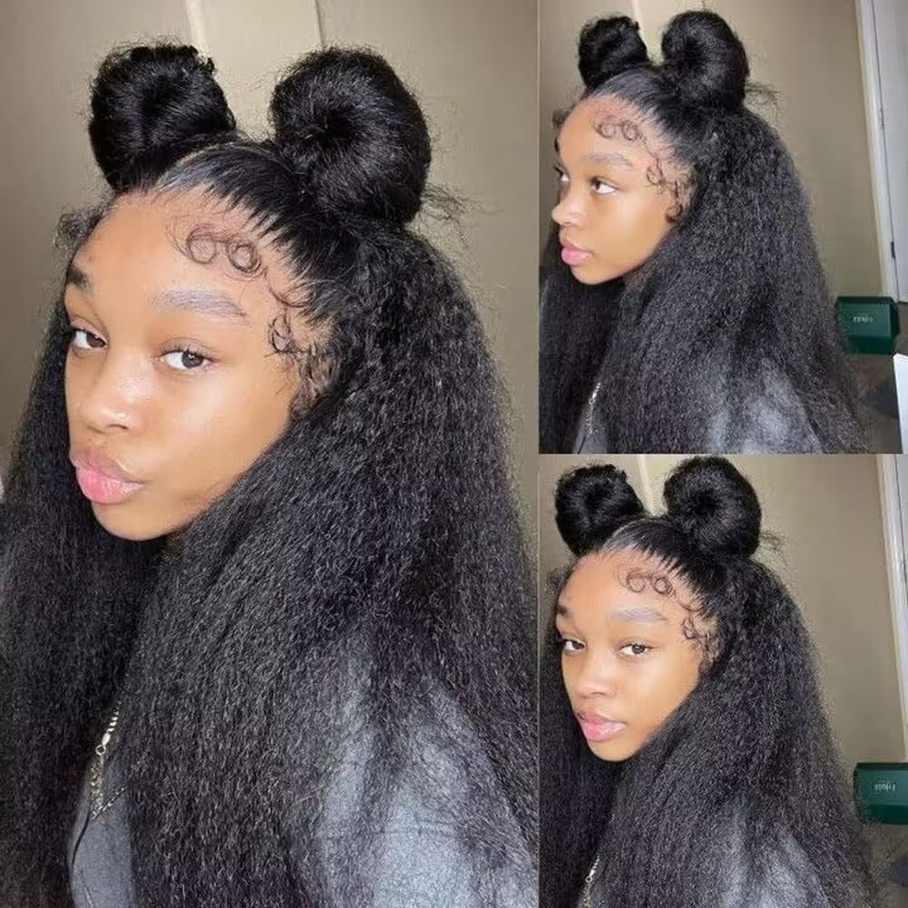 Kinky Straight 13x4 Full Frontal Glueless Wig Pre Plucked 100% Human Hair