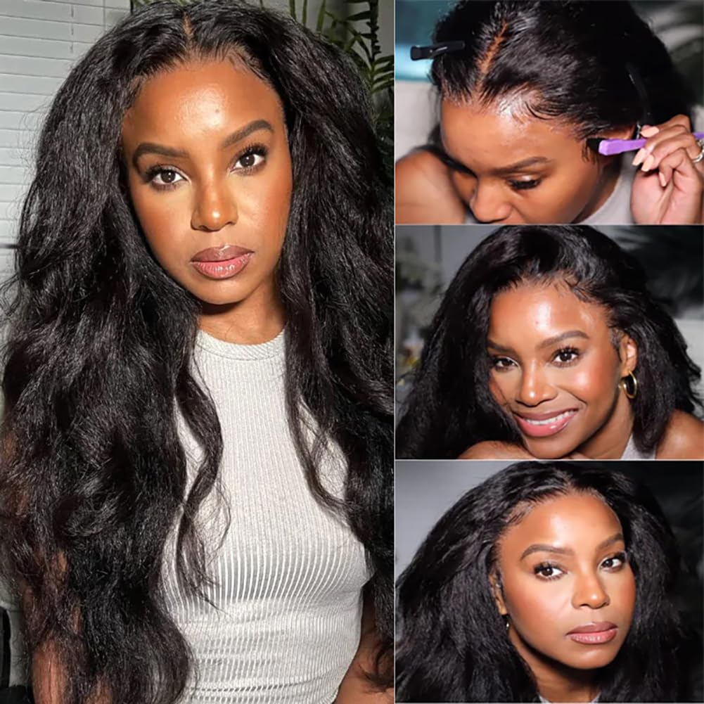 Kinky Straight 13x4 Full Frontal Glueless Wig Pre Plucked 100% Human Hair