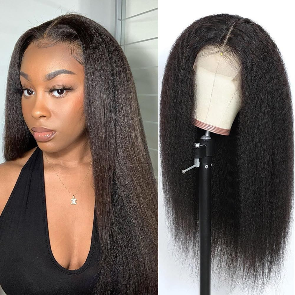 Kinky Straight 13x4 Full Frontal Glueless Wig Pre Plucked 100% Human Hair