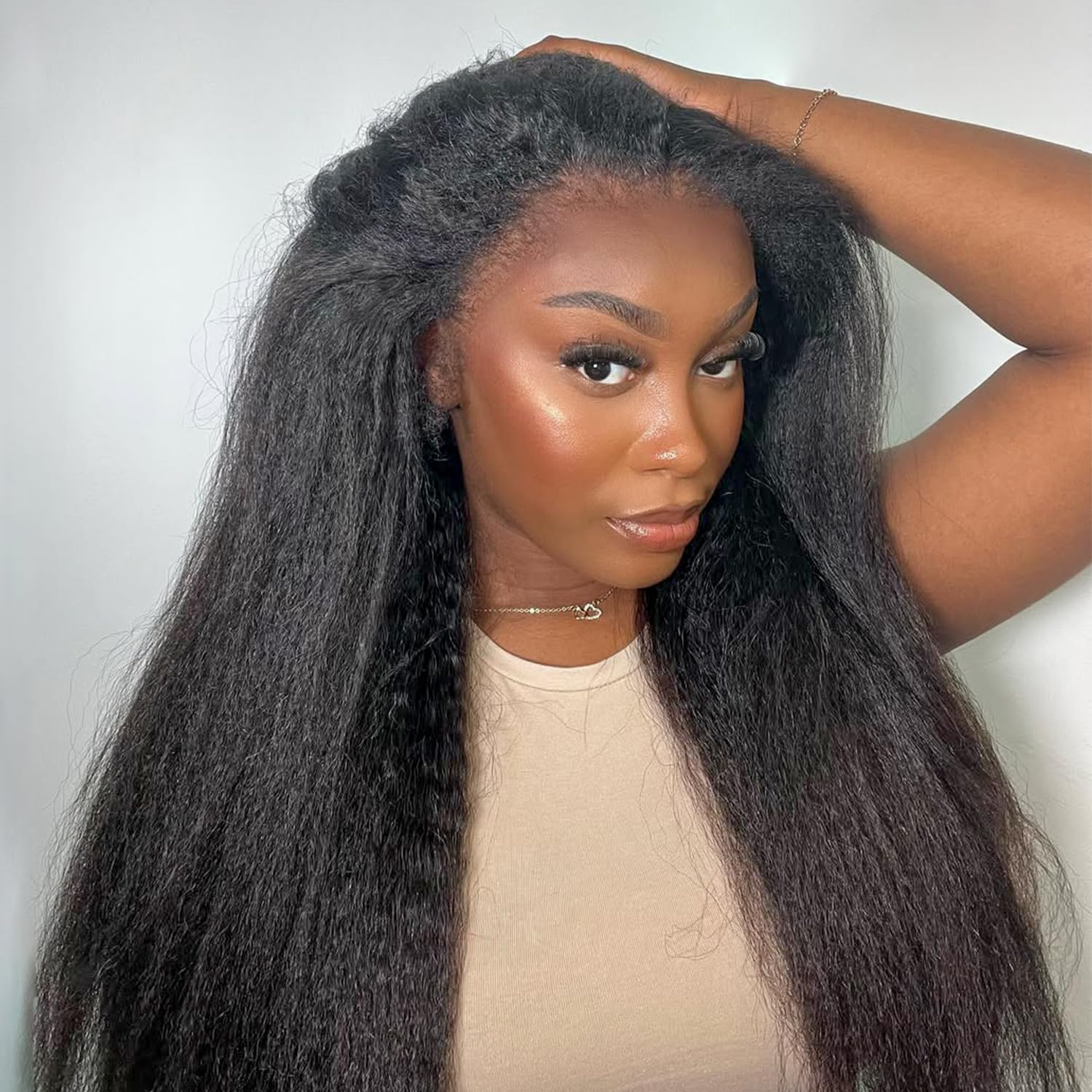 Kinky Straight 13x4 Full Frontal Glueless Wig Pre Plucked 100% Human Hair