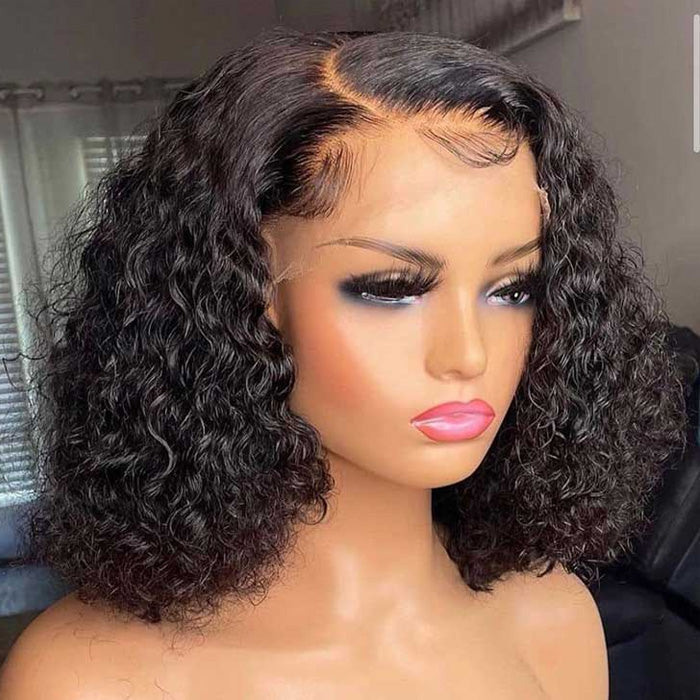 Double Drawn Water Wave Short Bob 13x4 Lace Frontal Glueless Wig