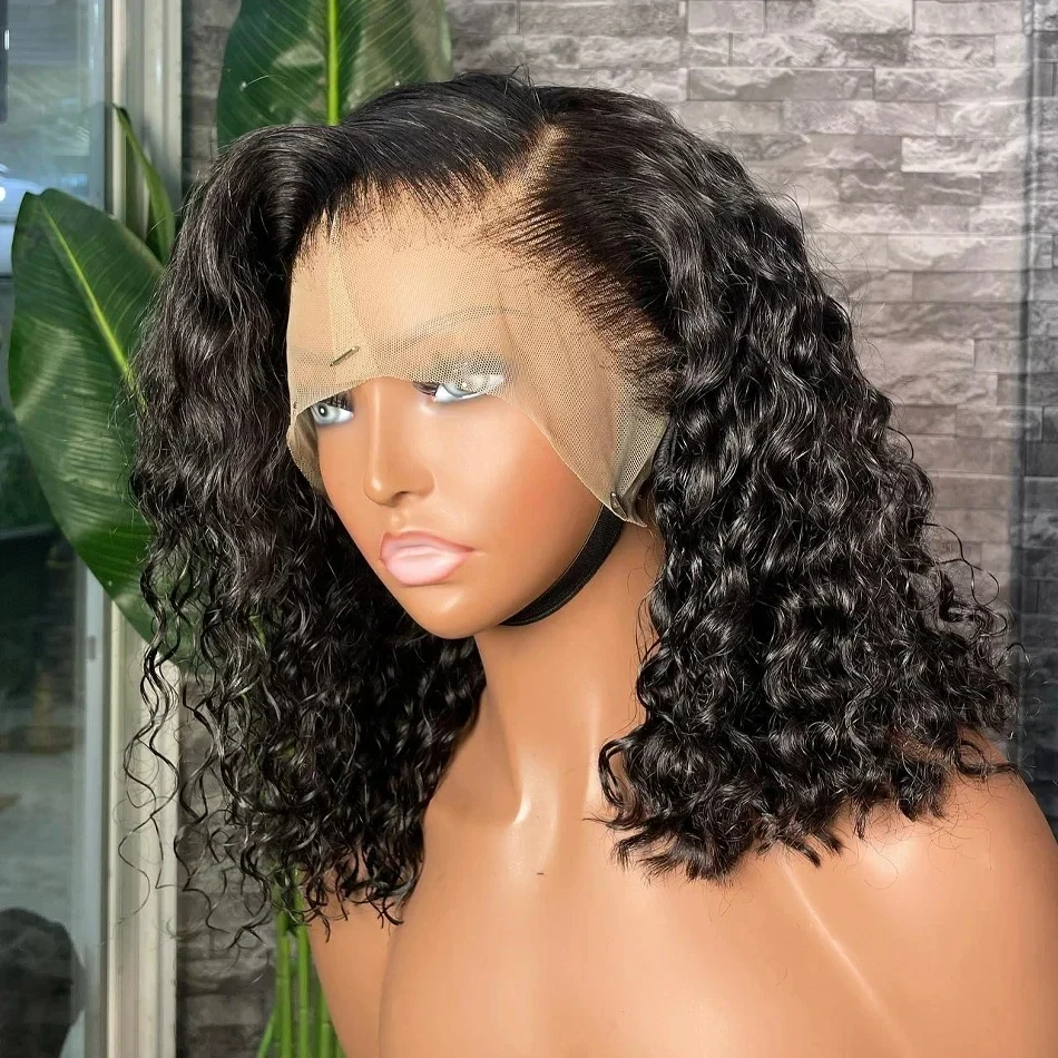 Double Drawn Water Wave Short Bob 13x4 Lace Frontal Glueless Wig