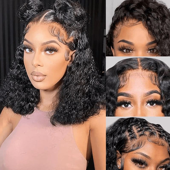 Double Drawn Water Wave Short Bob 13x4 Lace Frontal Glueless Wig