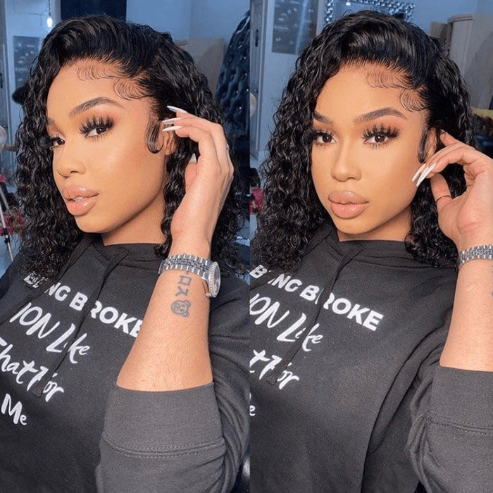 Double Drawn Water Wave Short Bob 13x4 Lace Frontal Glueless Wig