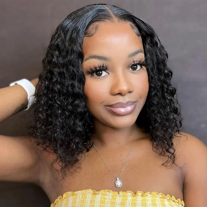 Double Drawn Water Wave Short Bob 13x4 Lace Frontal Glueless Wig
