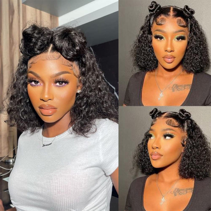 Double Drawn Water Wave Short Bob 13x4 Lace Frontal Glueless Wig