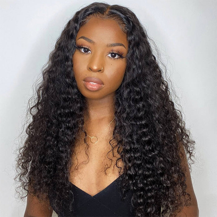 Glueless Deep Wave 4x4 Lace Closure Wig Pre Plucked Human Hair