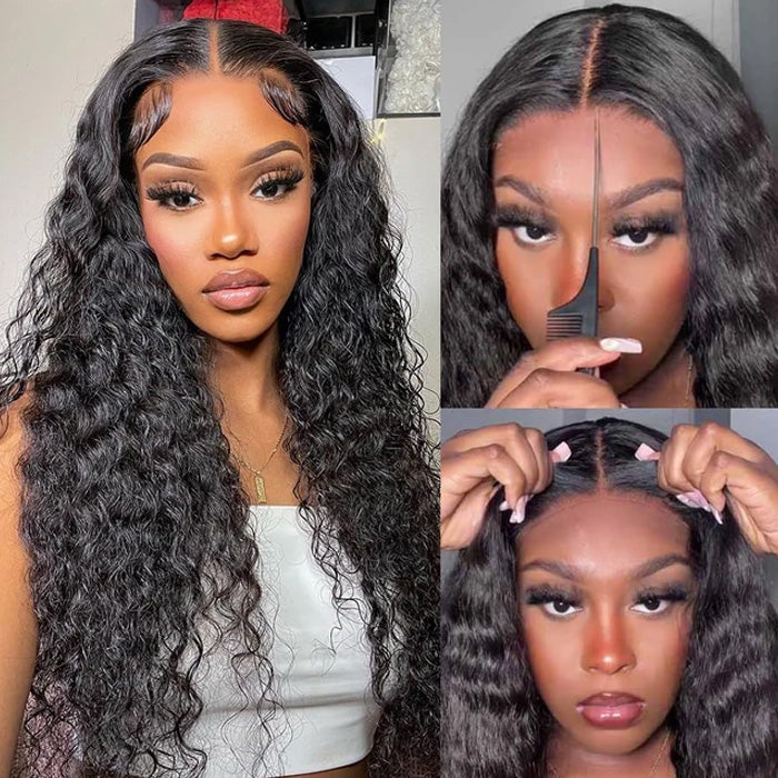 Glueless Deep Wave 4x4 Lace Closure Wig Pre Plucked Human Hair