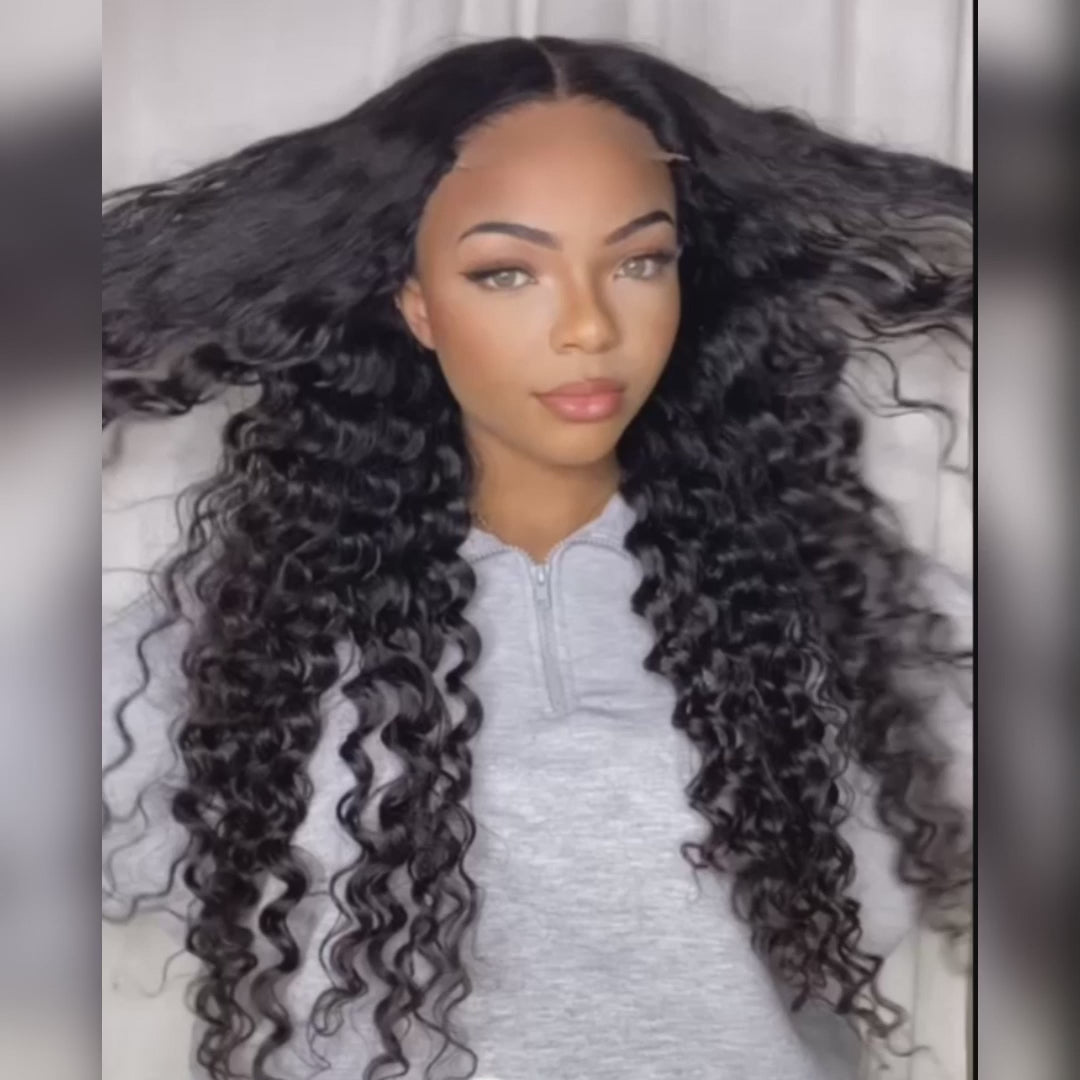 Glueless Deep Wave 4x4 Lace Closure Wig Pre Plucked Human Hair