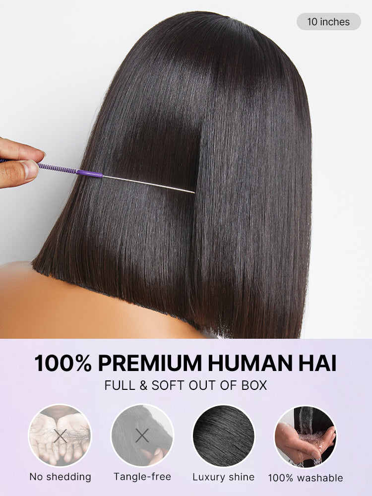 Smooth straight human hair texture on the Softlife Bob Wig